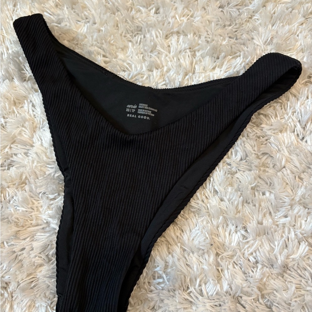 Aerie Black Ribbed Cheeky Bikini Bottom